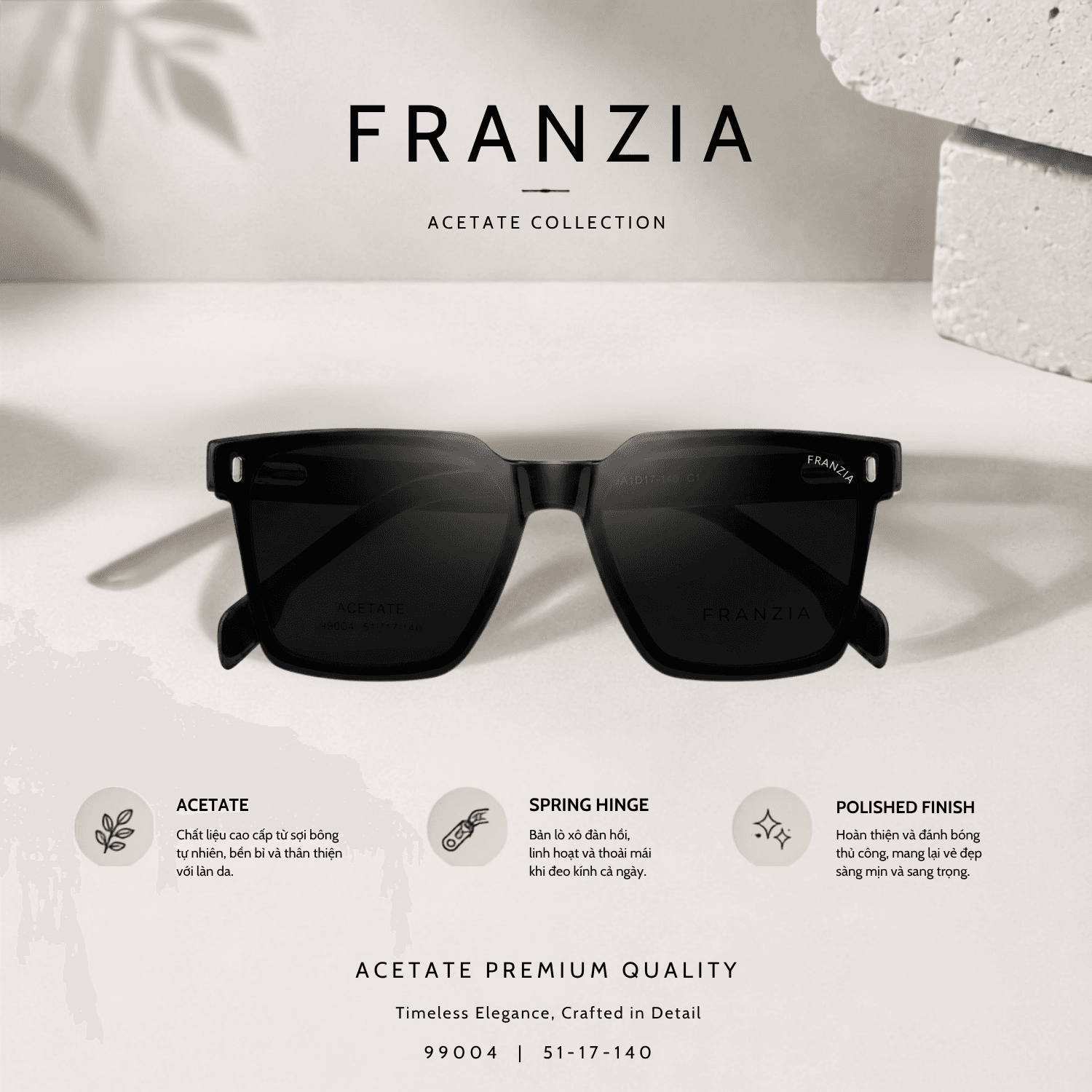 Kính Mát Clip-On FRANZIA Acetate Handmade Cao Cấp - Mã Gọng 99004
