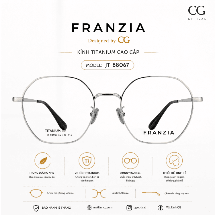 FRANZIA - Gọng kính Titanium - Unisex Thời Trang Mã JT_88067
