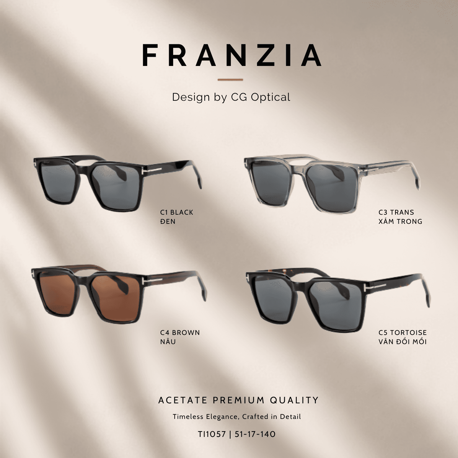 Kính Mát FRANZIA Acetate Handmade Cao Cấp - Mã Gọng TI1057
