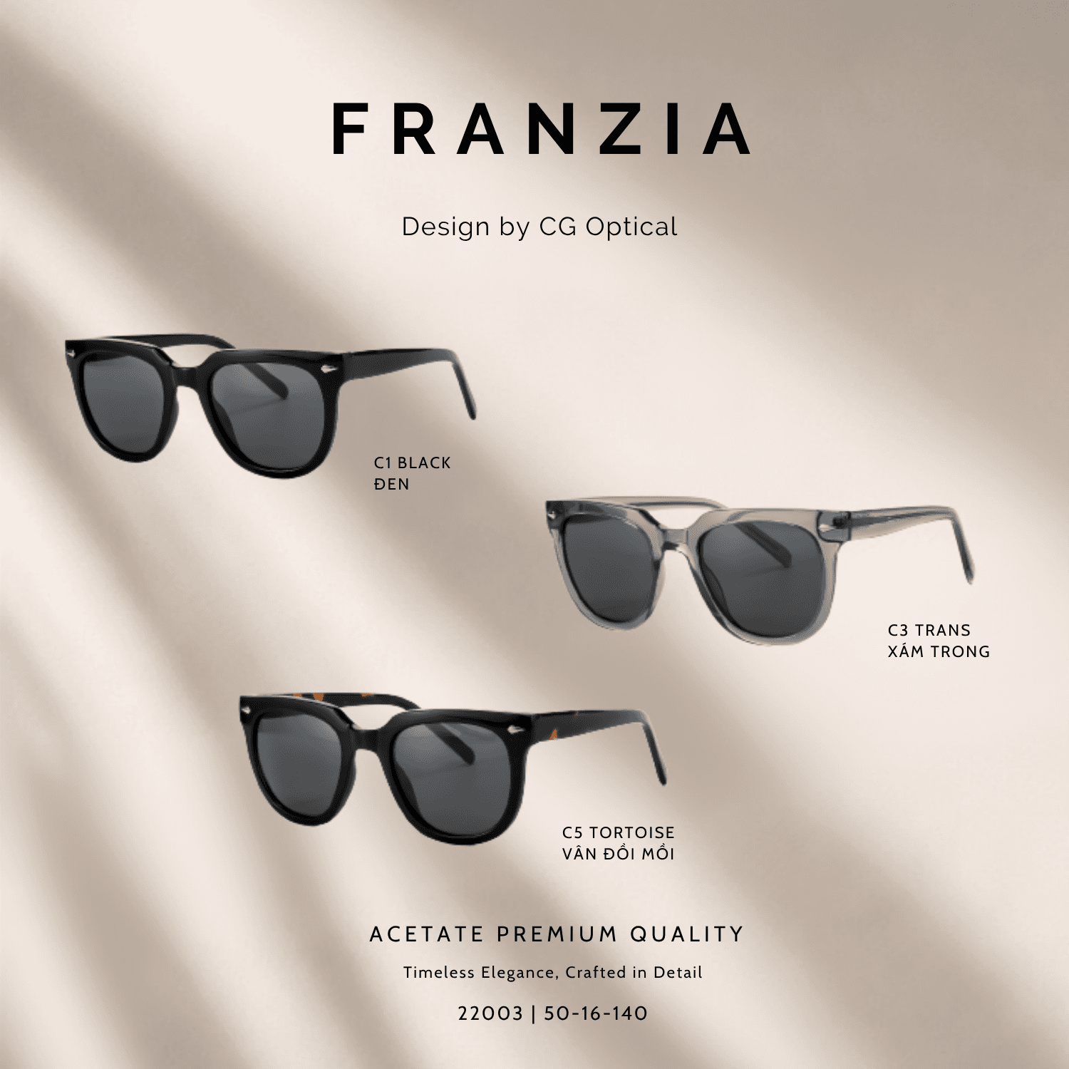 Kính Mát FRANZIA Acetate Handmade Cao Cấp - Mã Gọng 22003