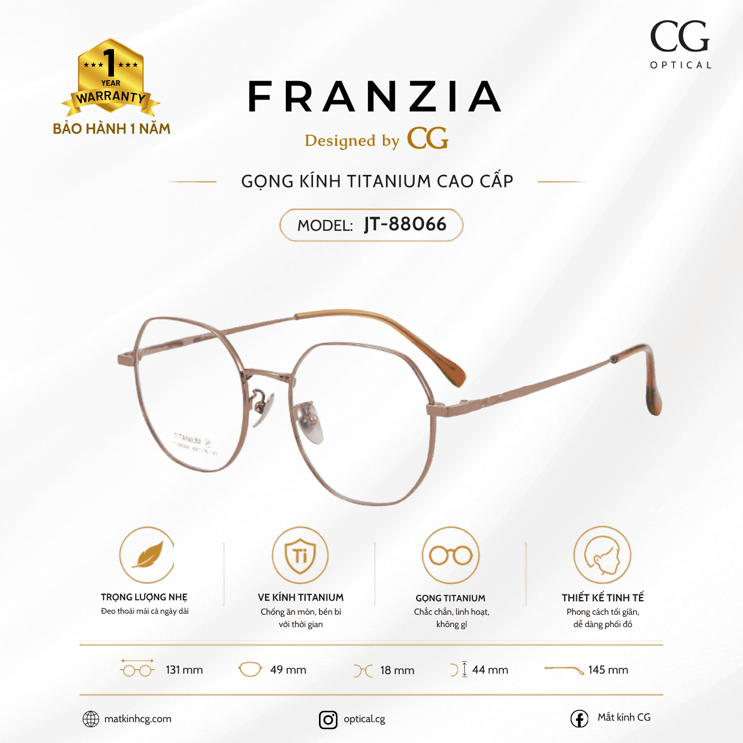 FRANZIA - Gọng kính Titanium - Unisex Thời Trang Mã JT_88066