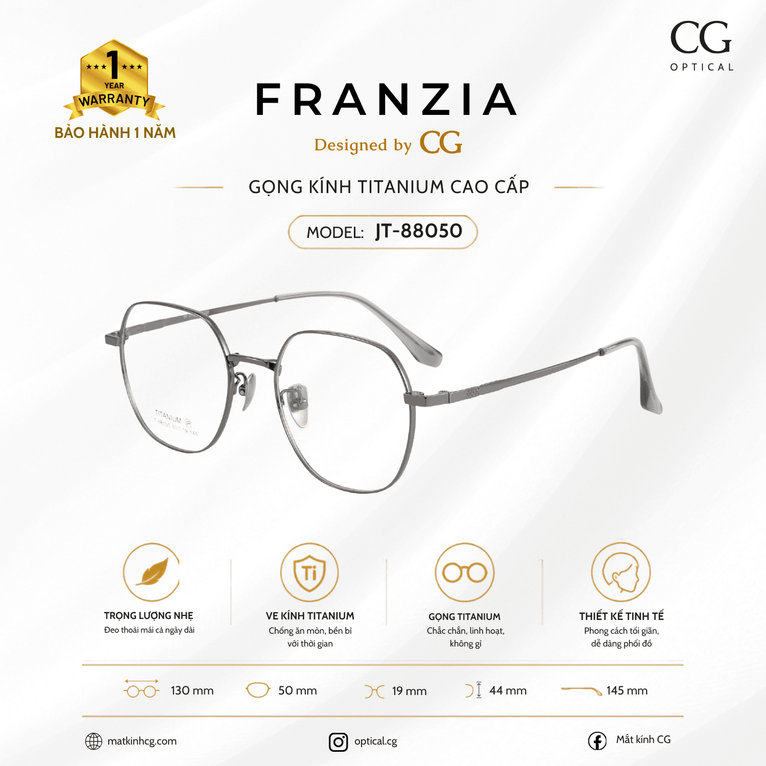 FRANZIA - Gọng kính Titanium - Unisex Thời Trang Mã JT_88050