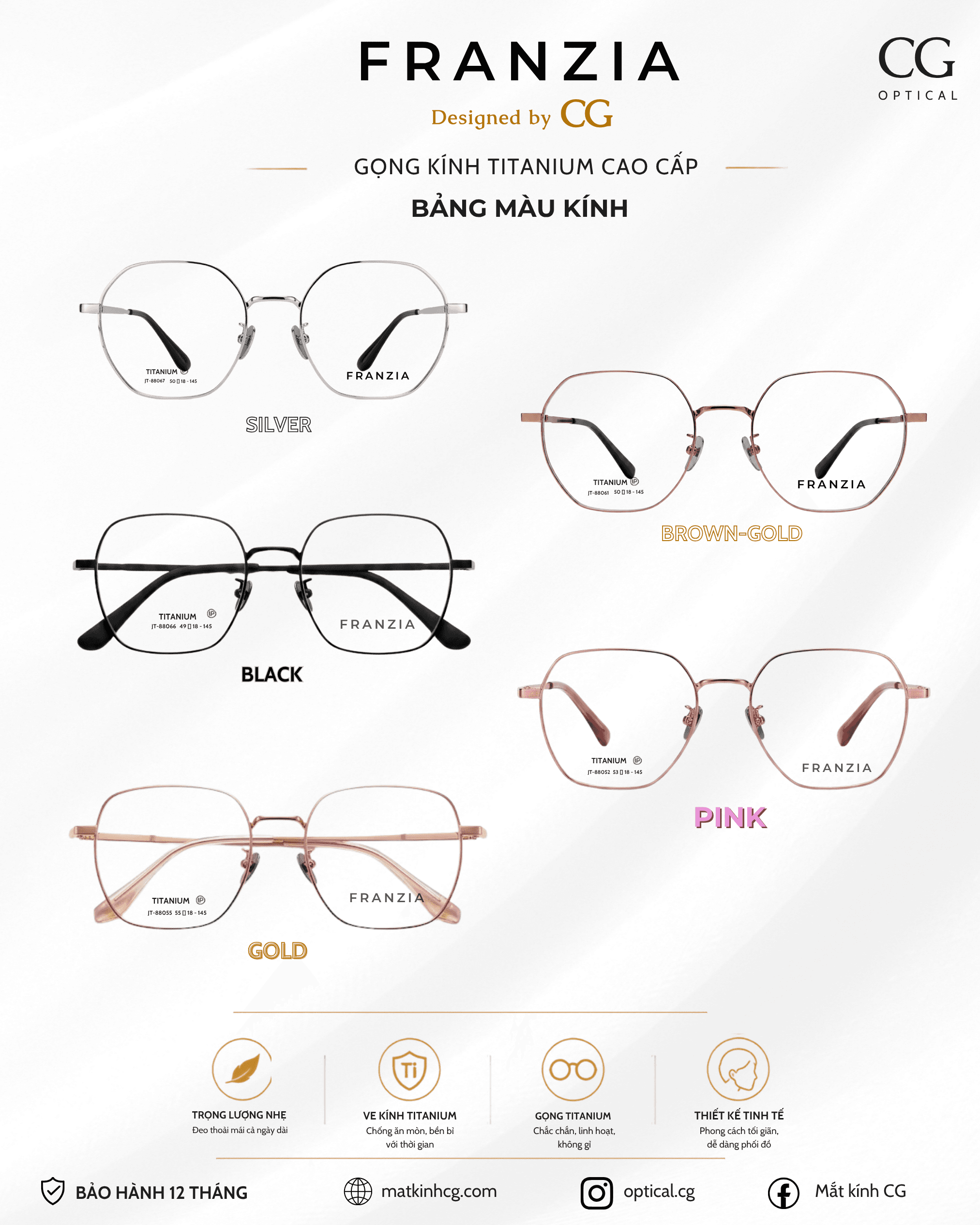 FRANZIA - Gọng kính Titanium - Unisex Thời Trang Đa Dạng