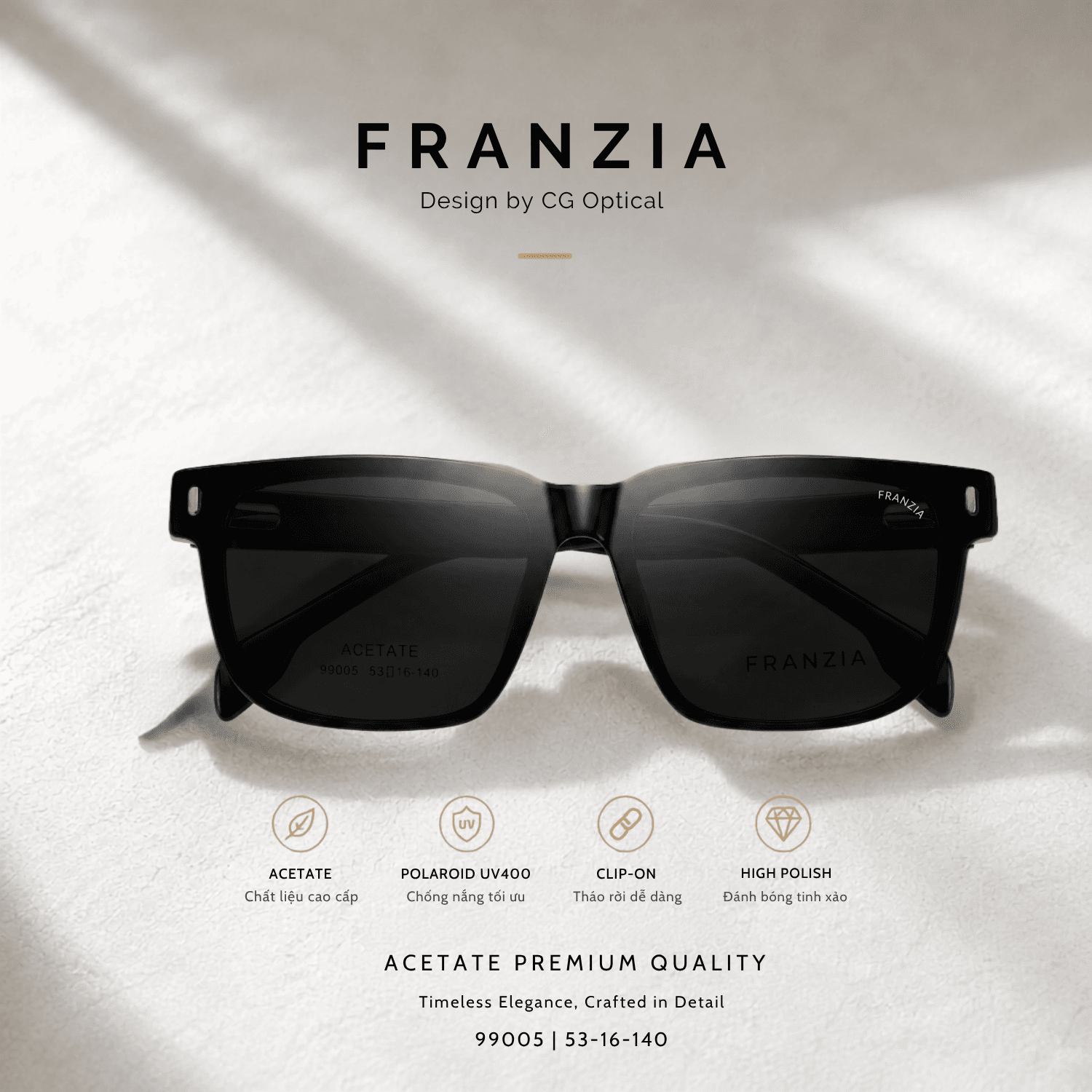 Kính Mát Clip-On FRANZIA Acetate Handmade Cao Cấp - Mã Gọng 99004