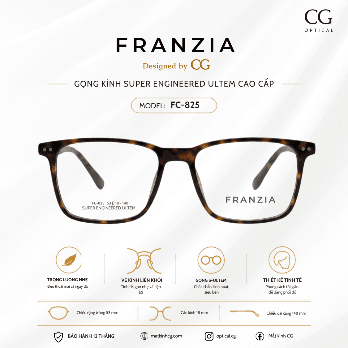 FRANZIA - Gọng kính S-Ultem Cao Cấp - Mã FC825