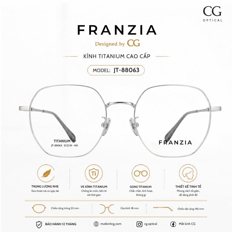 FRANZIA - Gọng kính Titanium - Unisex Thời Trang Mã JT_88063