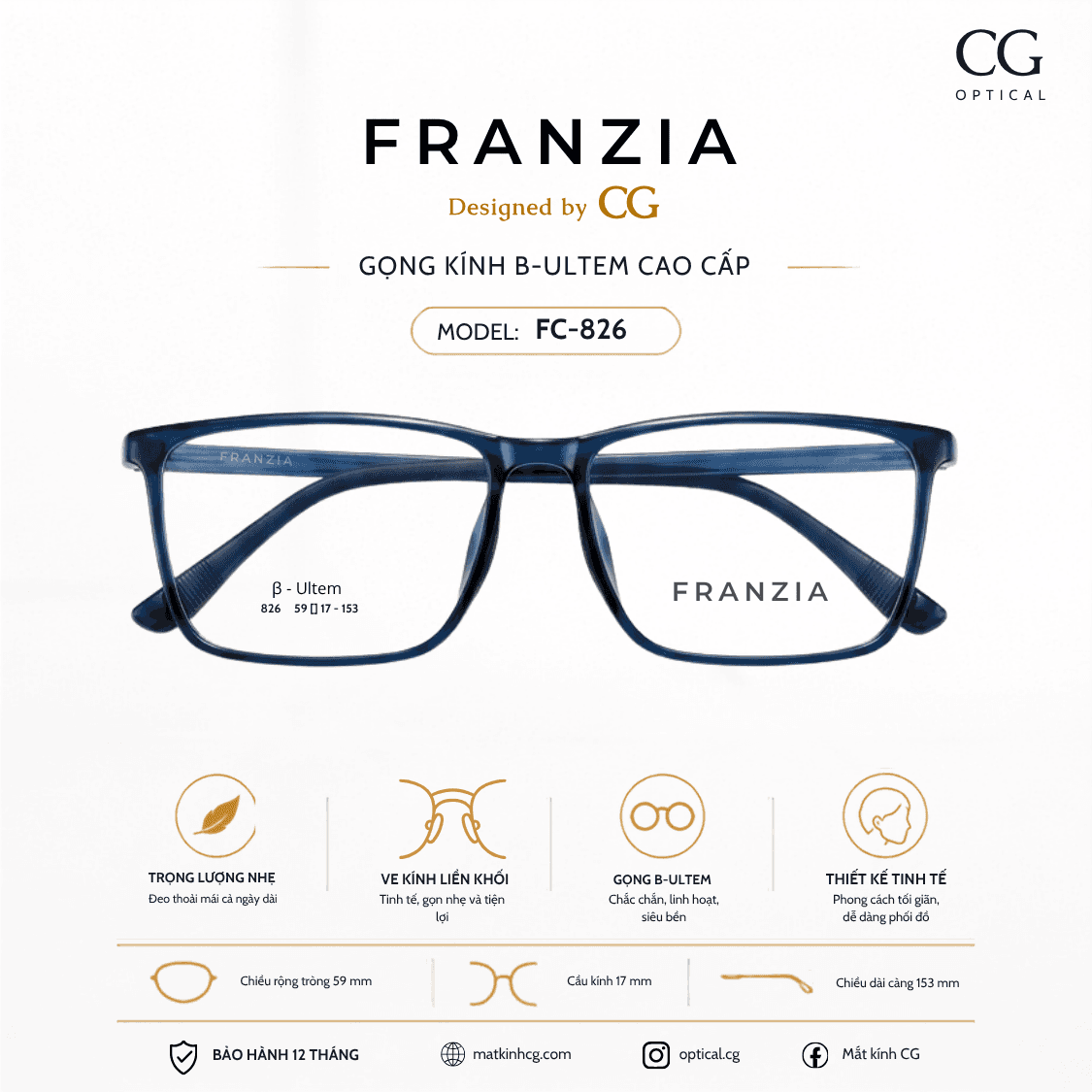 FRANZIA - Gọng kính S-Ultem Cao Cấp - Mã FC826