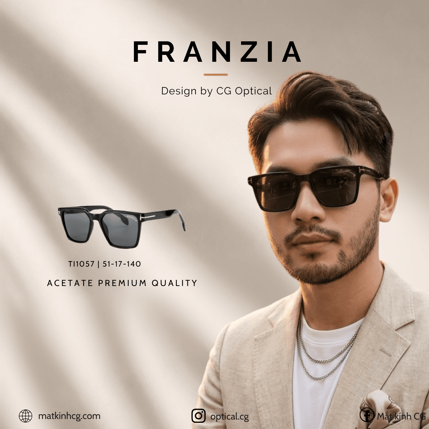 Kính Mát FRANZIA Acetate Handmade Cao Cấp - Mã Gọng TI1057