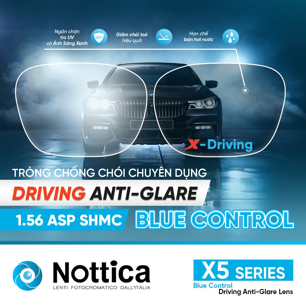 Tròng Kính Nottica 1.56 ASP X5 Series – Chống Ánh Sáng Xanh, Chống Chói
