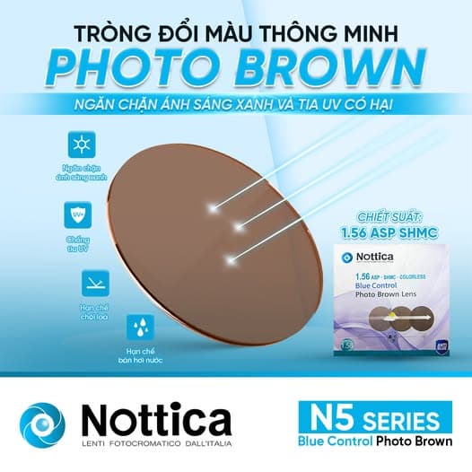 Tròng Kính Nottica 1.56 ASP Đổi Màu Trà - Chống Ánh Sáng Xanh N5 Jelly Series