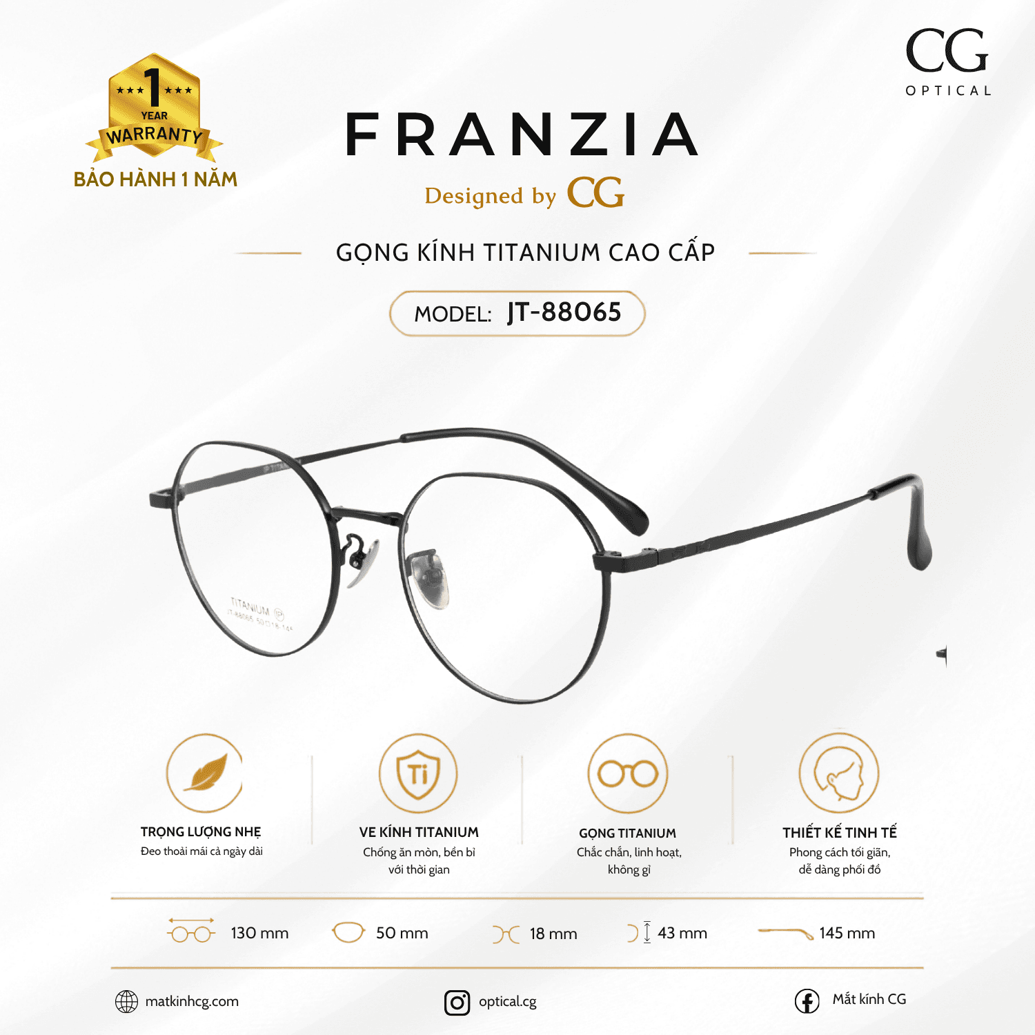 FRANZIA - Gọng kính Titanium - Unisex Thời Trang Mã JT_88065