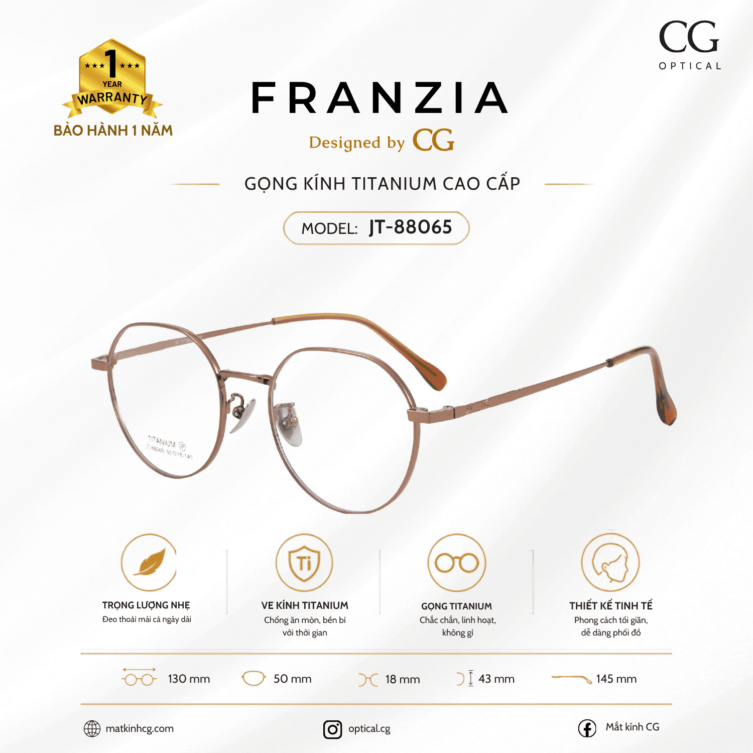 FRANZIA - Gọng kính Titanium - Unisex Thời Trang Mã JT_88065