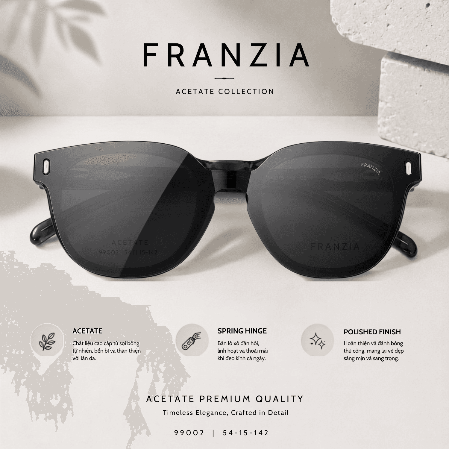 Kính Mát Clip-On FRANZIA Acetate Handmade Cao Cấp - Mã Gọng 99002