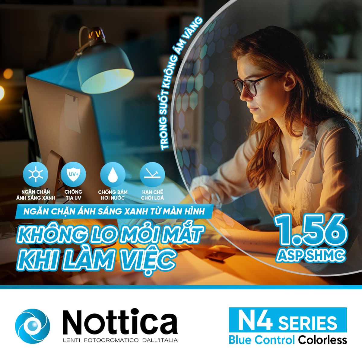 Tròng Kính Nottica 1.56 ASP Chống Ánh Sáng Xanh N4 Series