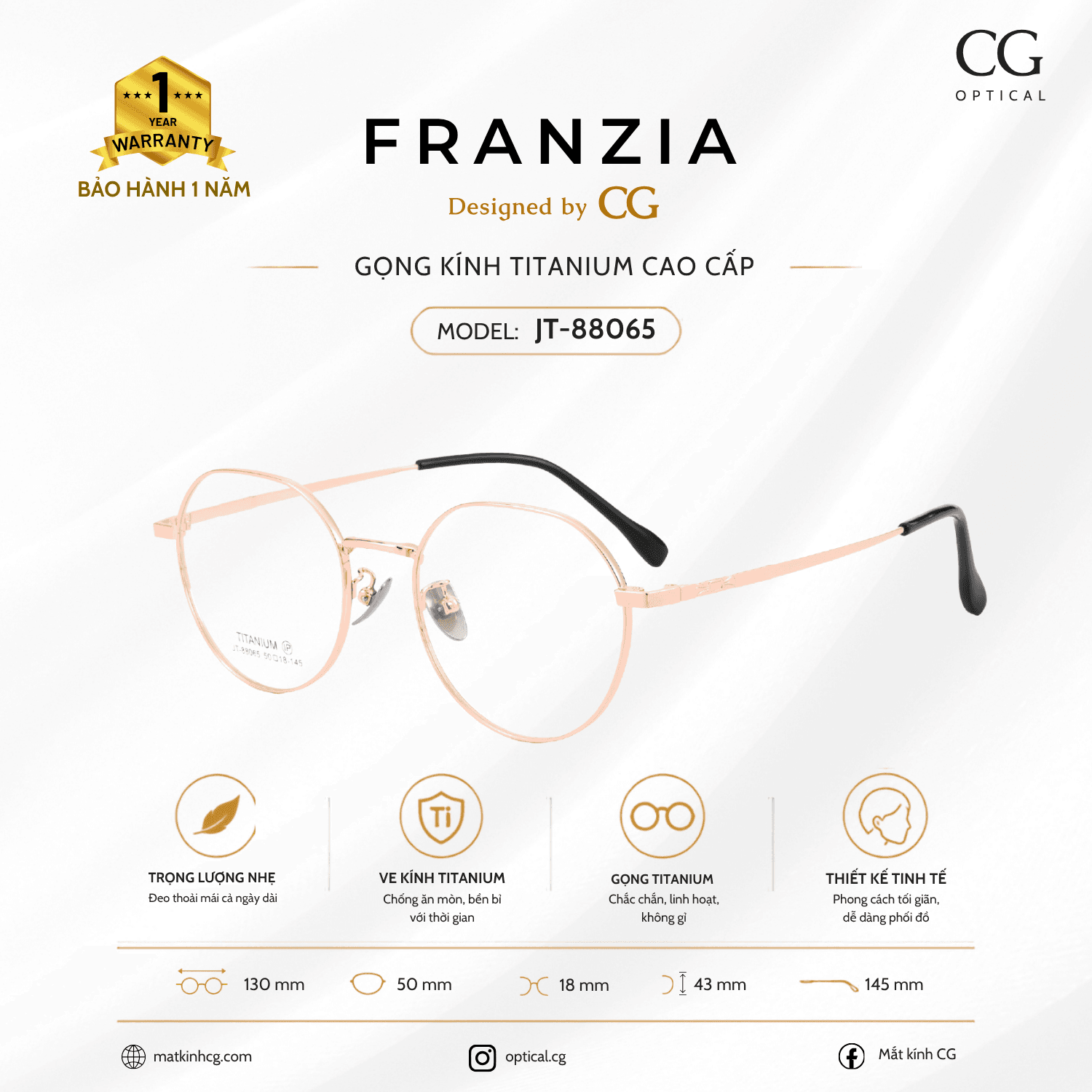 FRANZIA - Gọng kính Titanium - Unisex Thời Trang Mã JT_88065