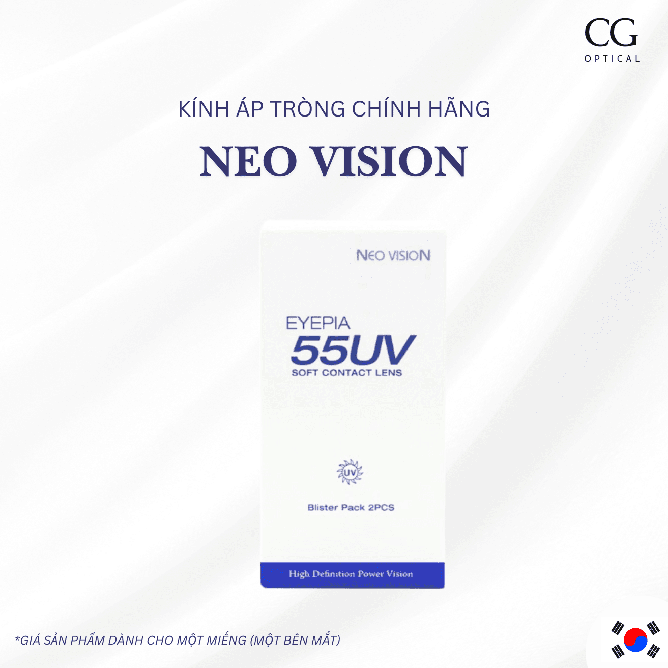 Kính áp tròng Cận Trong suốt NEO VISION Hàn Quốc - Kính EYEPIA 55UV Chống Tia UV, Độ Ẩm 55% Siêu Êm