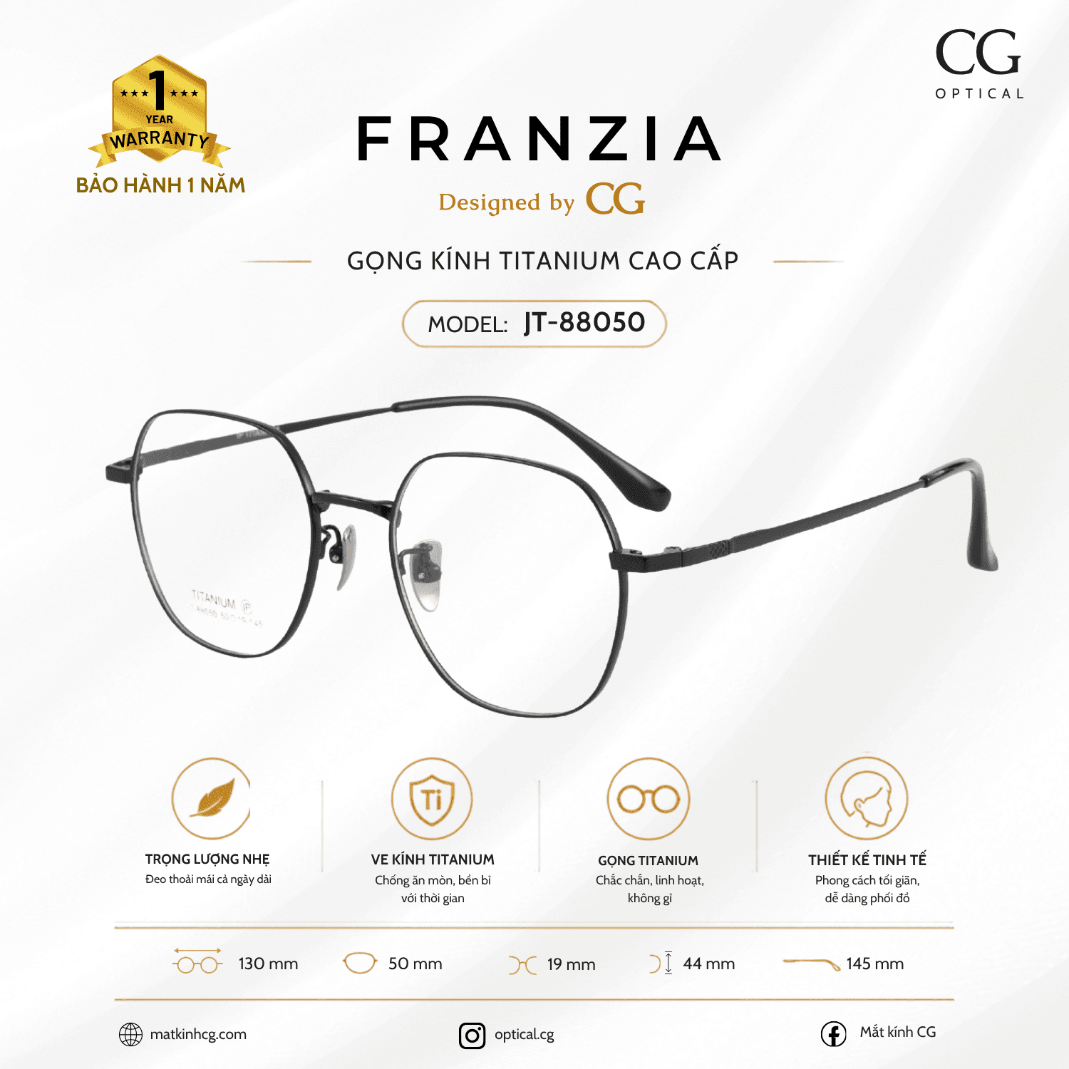 FRANZIA - Gọng kính Titanium - Unisex Thời Trang Mã JT_88050