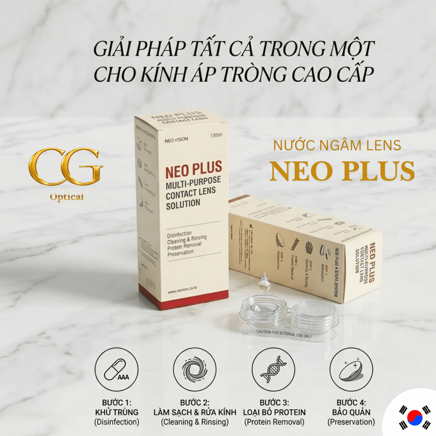 💧 NƯỚC NGÂM KÍNH ÁP TRÒNG NEO PLUS 130ML – HÀN QUỐC