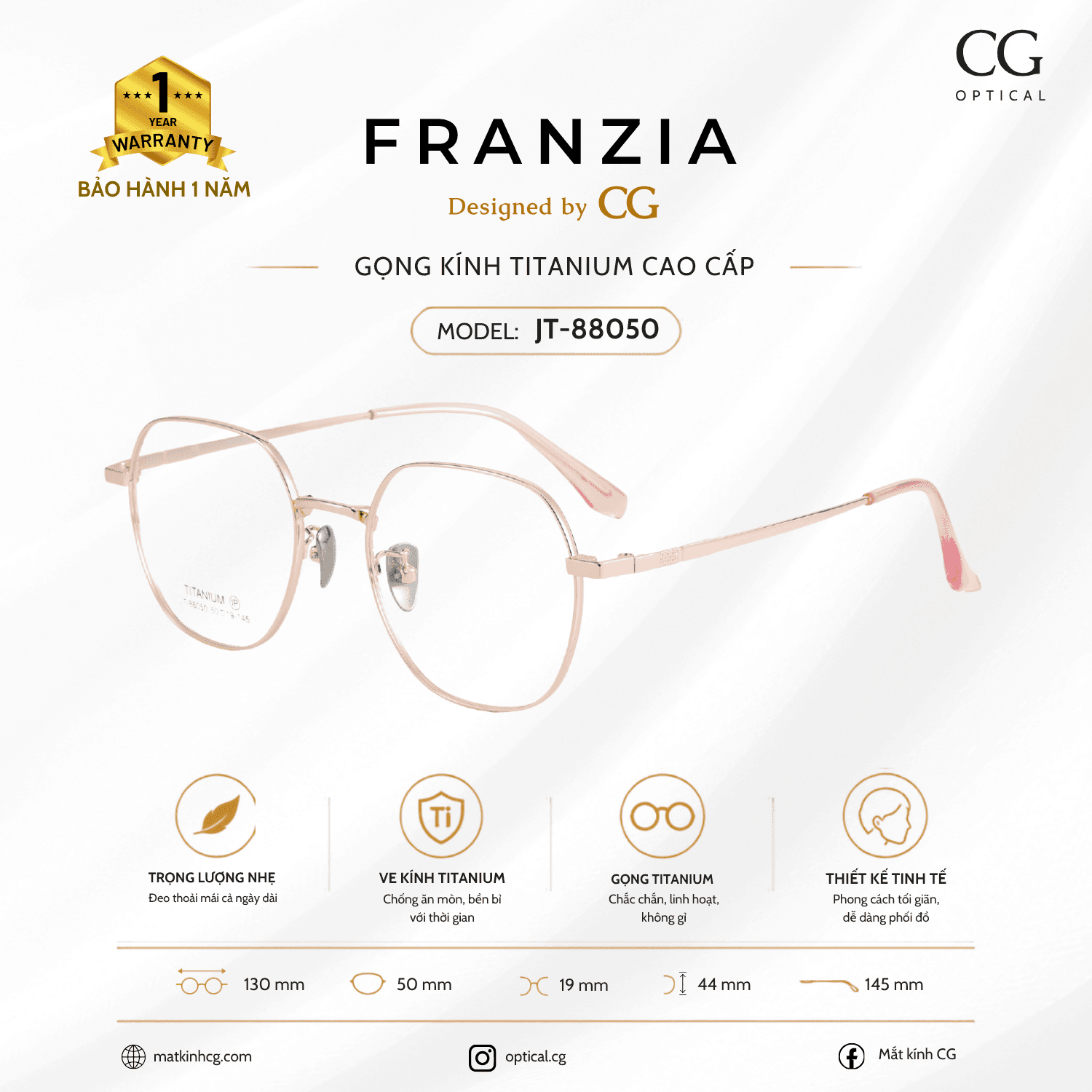 FRANZIA - Gọng kính Titanium - Unisex Thời Trang Mã JT_88050