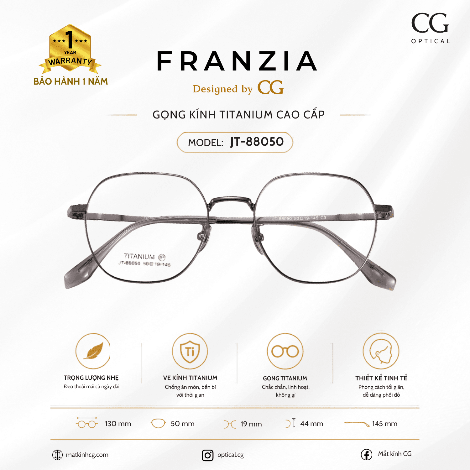 FRANZIA - Gọng kính Titanium - Unisex Thời Trang Mã JT_88050