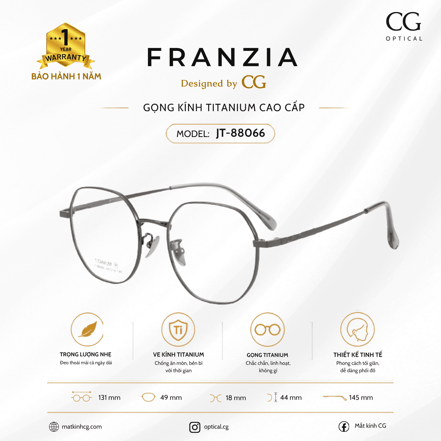 FRANZIA - Gọng kính Titanium - Unisex Thời Trang Mã JT_88066