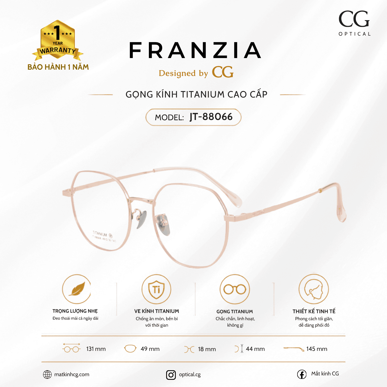 FRANZIA - Gọng kính Titanium - Unisex Thời Trang Mã JT_88066