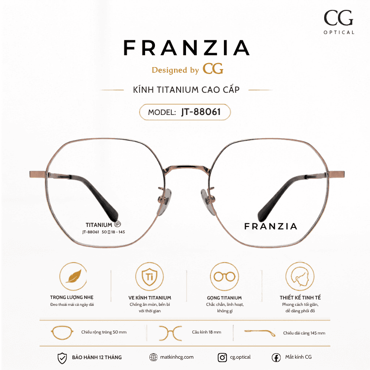 FRANZIA - Gọng kính Titanium - Unisex Thời Trang Mã JT_88065
