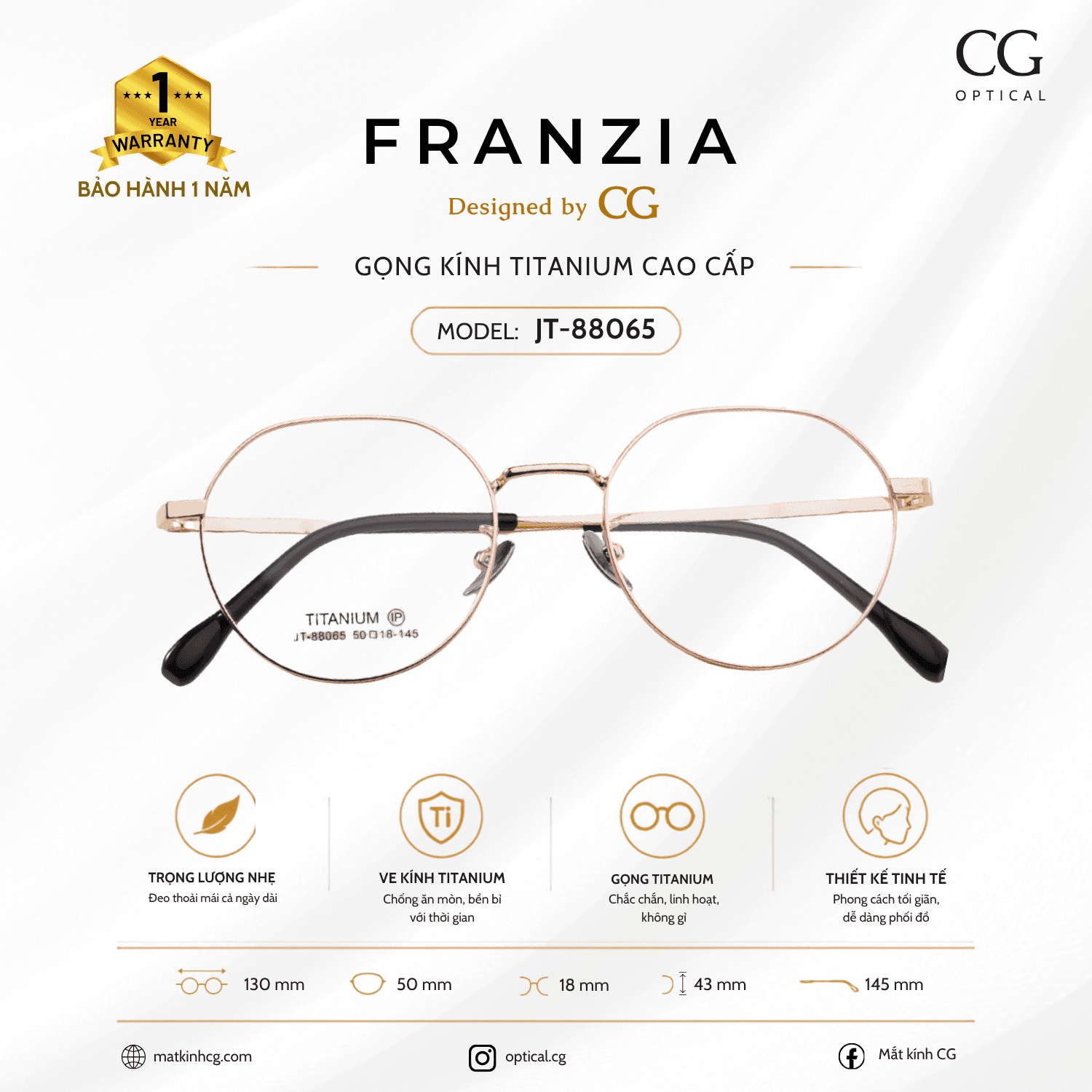 FRANZIA - Gọng kính Titanium - Unisex Thời Trang Mã JT_88065