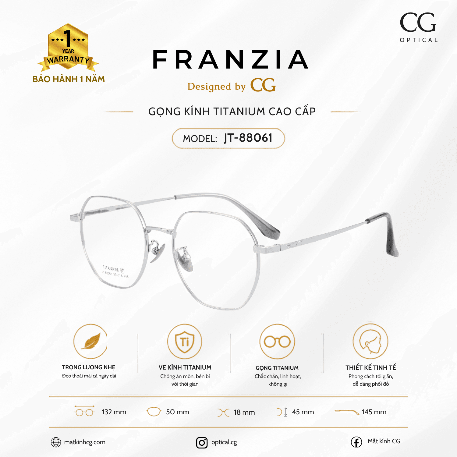 FRANZIA - Gọng kính Titanium - Thời Trang Mã JT_88061