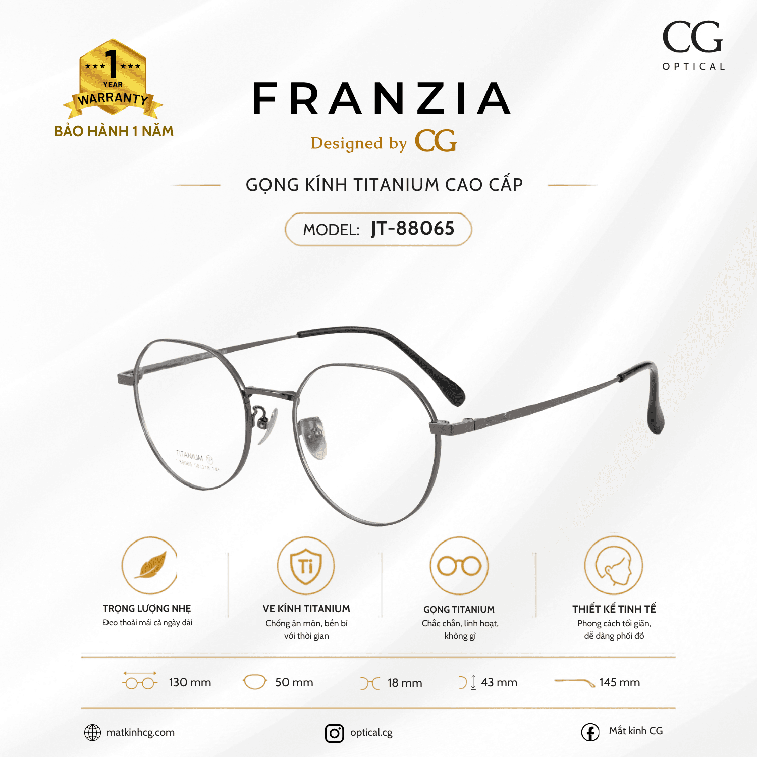 FRANZIA - Gọng kính Titanium - Unisex Thời Trang Mã JT_88065
