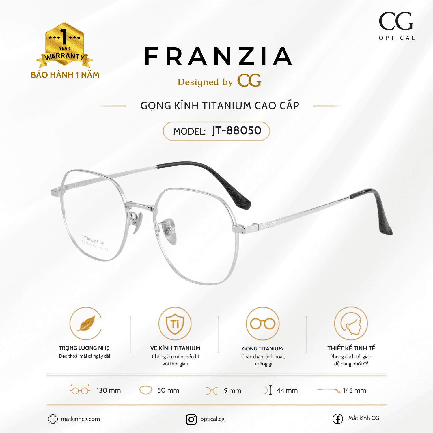 FRANZIA - Gọng kính Titanium - Unisex Thời Trang Mã JT_88050