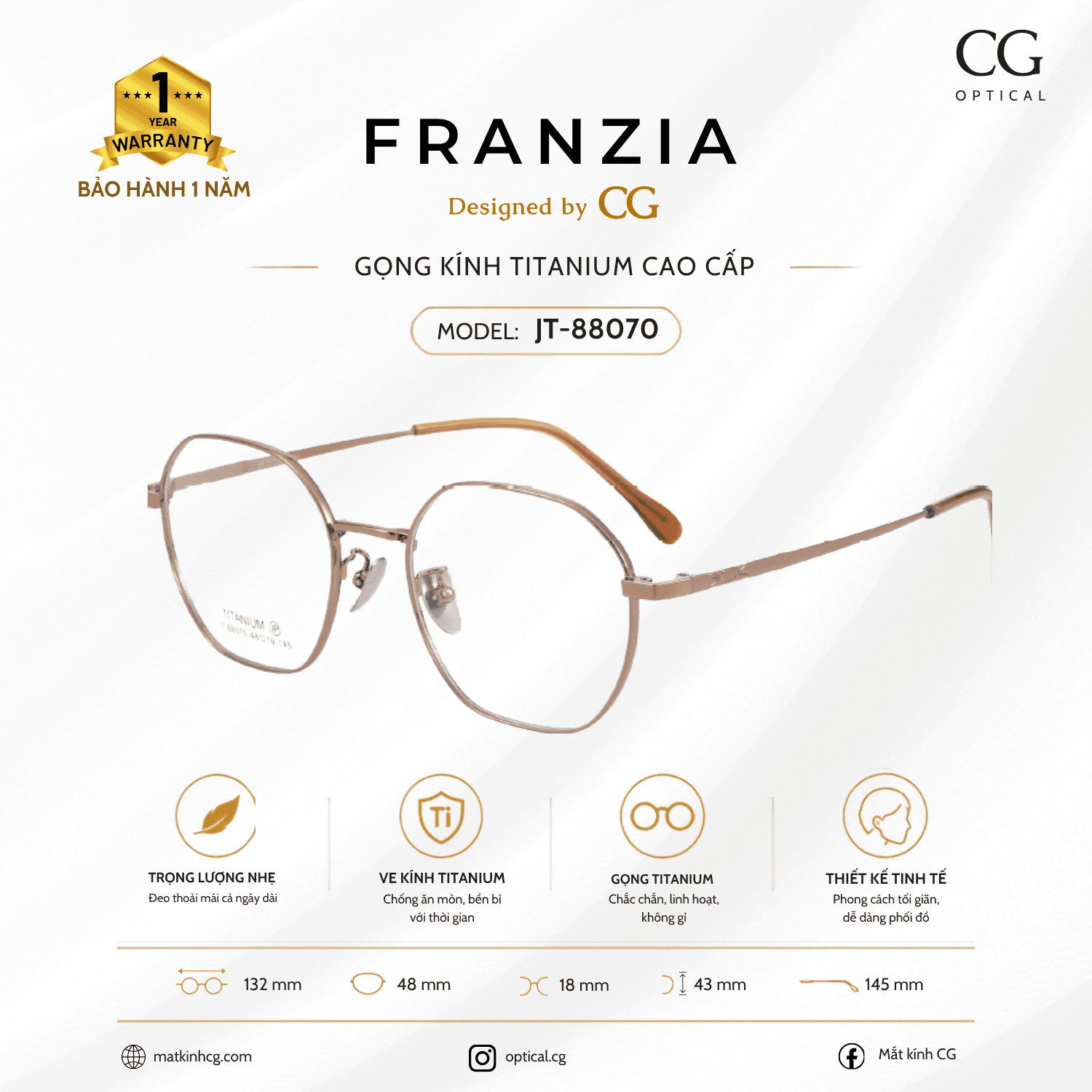 FRANZIA - Gọng kính Titanium - Nữ Thời Trang Mã JT_88070
