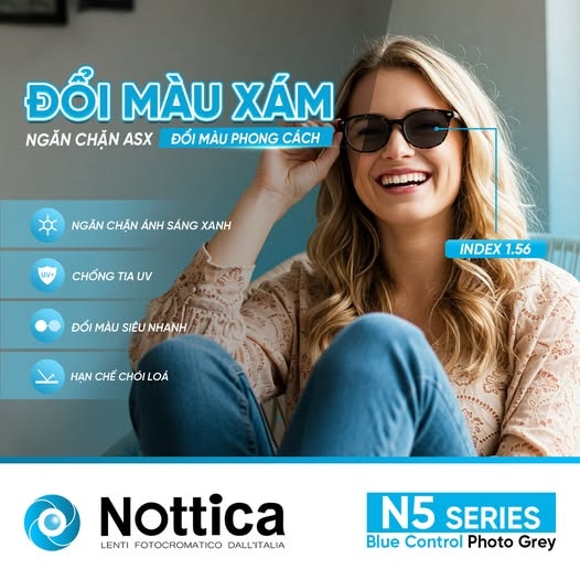 Tròng Kính Nottica 1.56 ASP Đổi Màu Khói - Chống Ánh Sáng Xanh N5 Series - 4