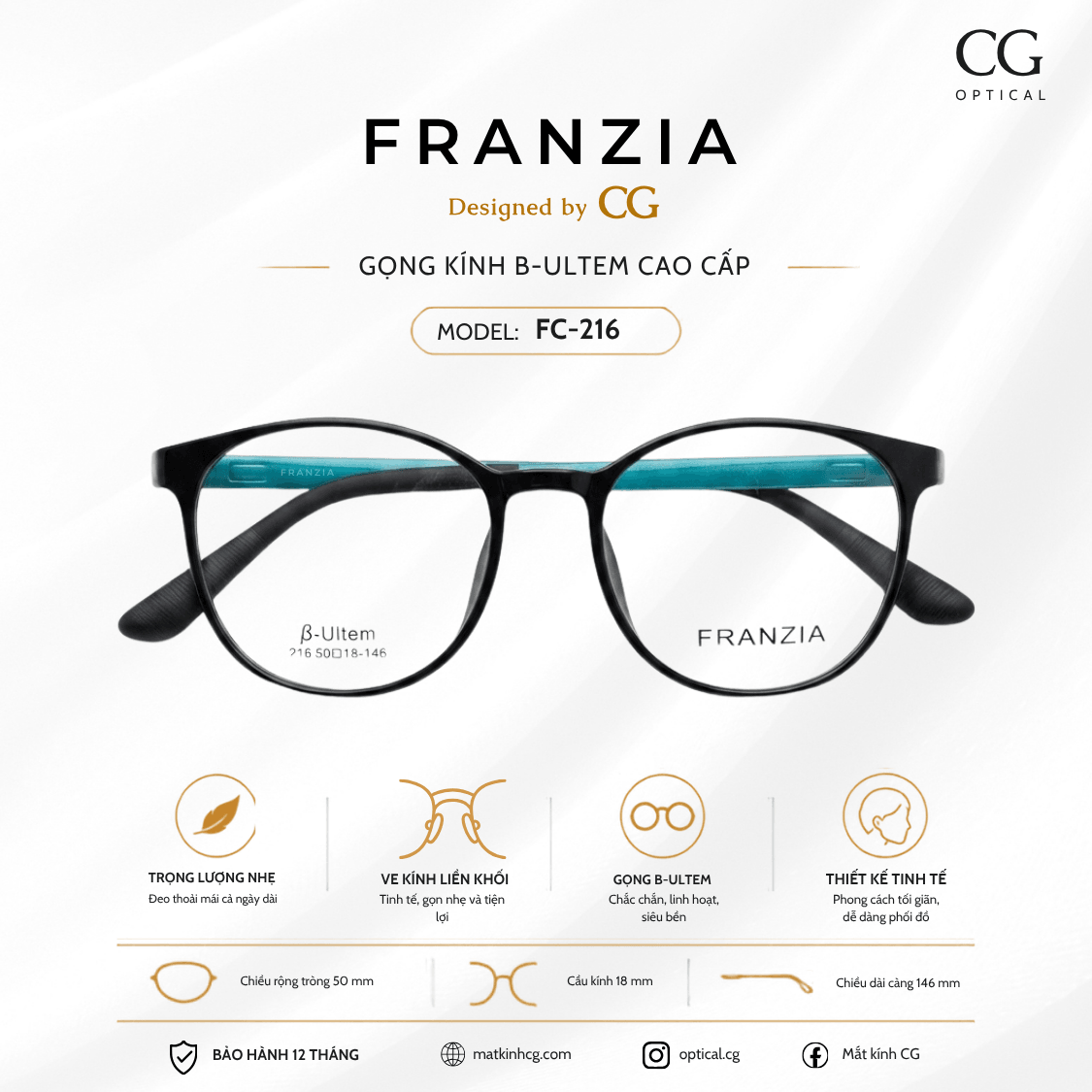 FRANZIA - Gọng kính B-Ultem Cao Cấp - Mã FC216 - 2