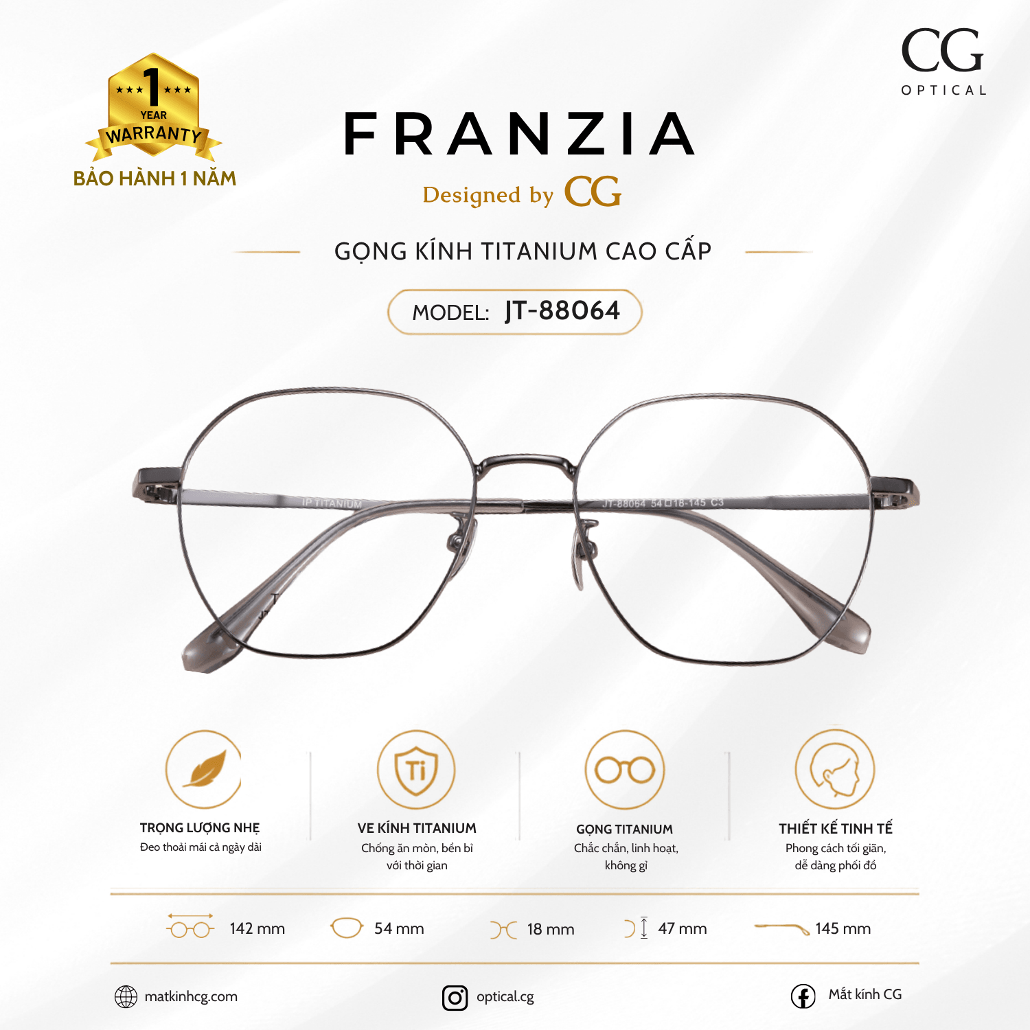 FRANZIA - Gọng kính Titanium - Unisex Thời Trang Mã JT_88064 - 1