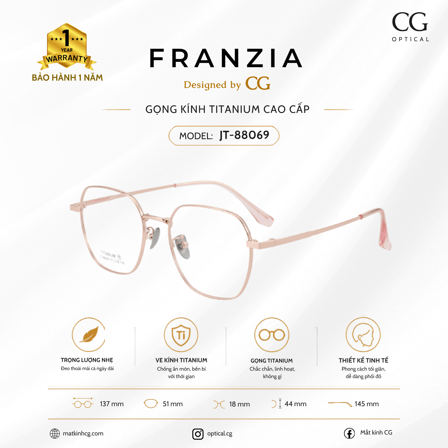 FRANZIA - Gọng kính Titanium - Unisex Thời Trang Mã JT_88069 - 5