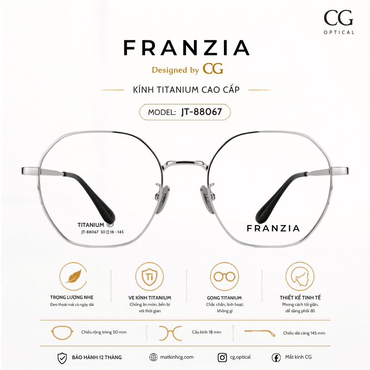 FRANZIA - Gọng kính Titanium - Unisex Thời Trang Mã JT_88067 - 1