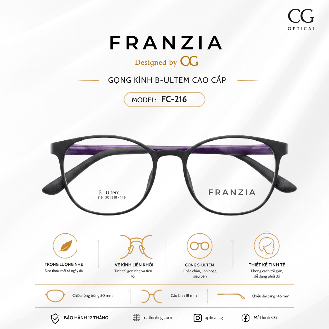 FRANZIA - Gọng kính B-Ultem Cao Cấp - Mã FC216 - 1