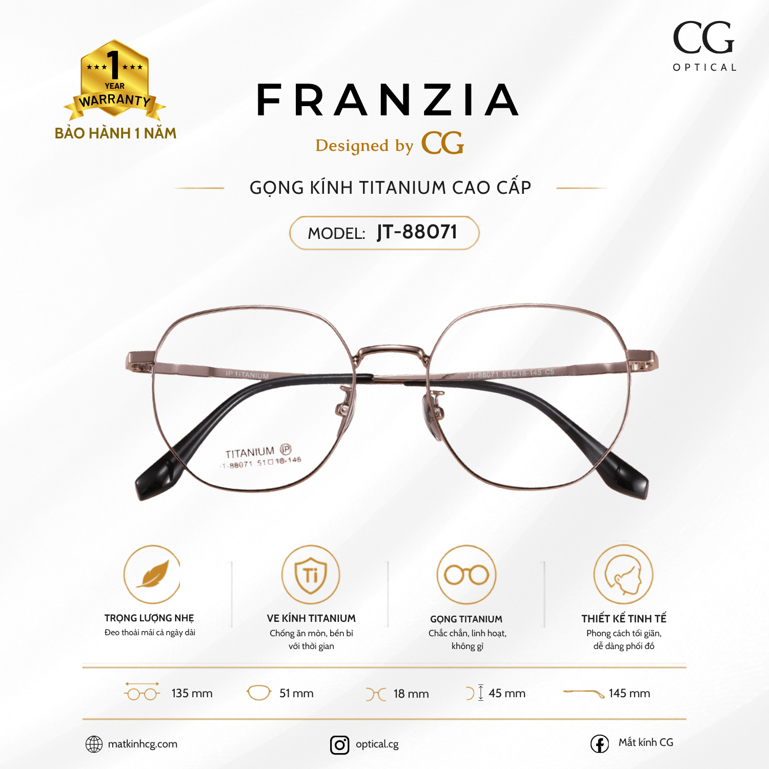 FRANZIA - Gọng kính Titanium - Unisex Thời Trang Mã JT_88071 - 1