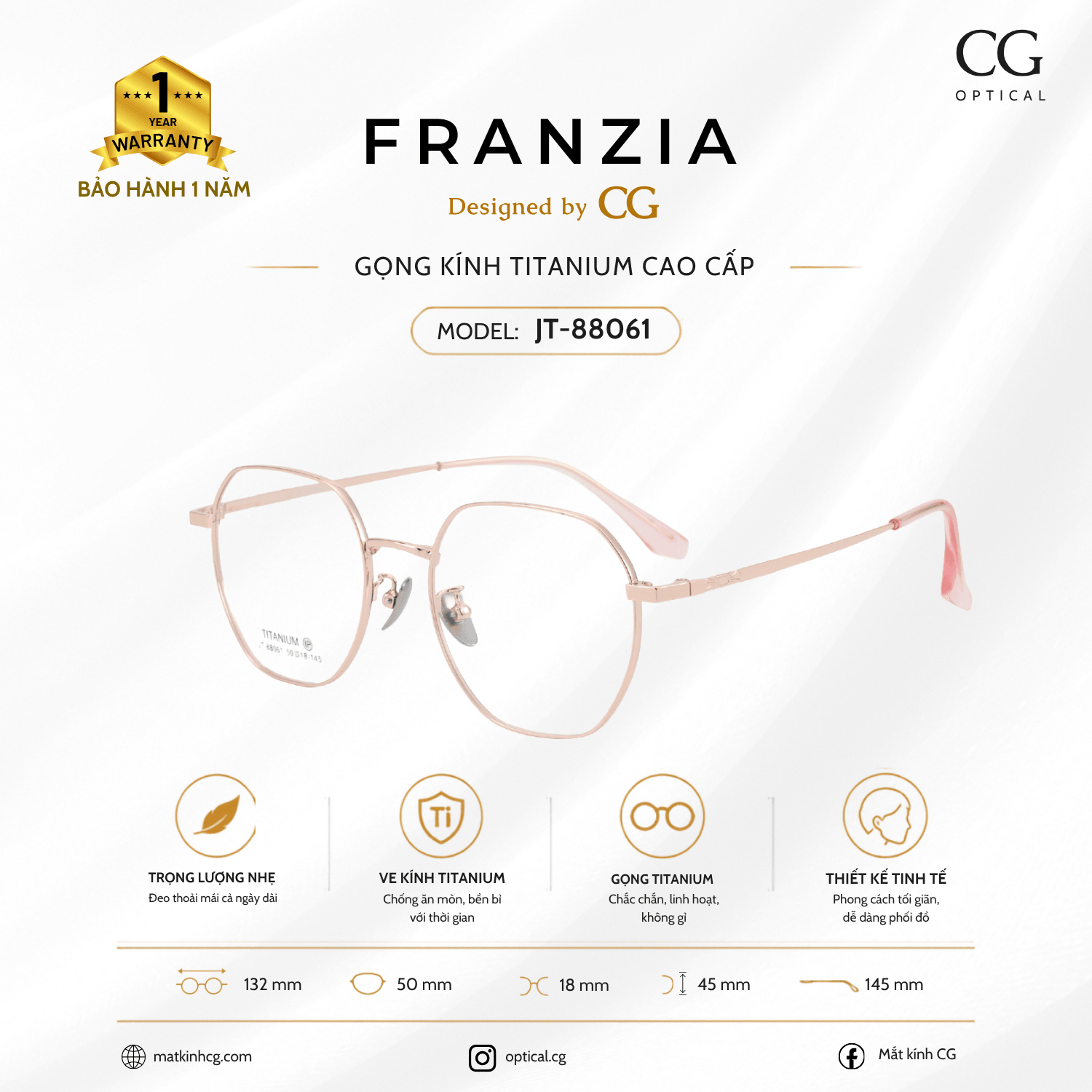 FRANZIA - Gọng kính Titanium - Thời Trang Mã JT_88061 - 6