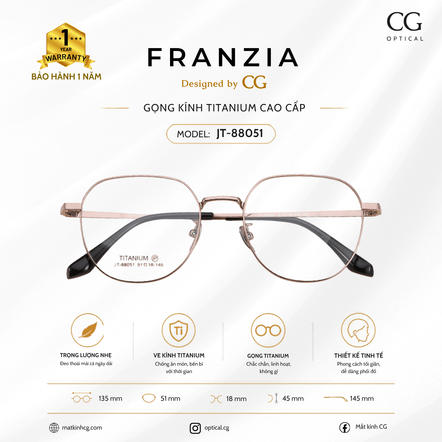 FRANZIA - Gọng kính Titanium - Thời Trang Mã JT_88051 - 1