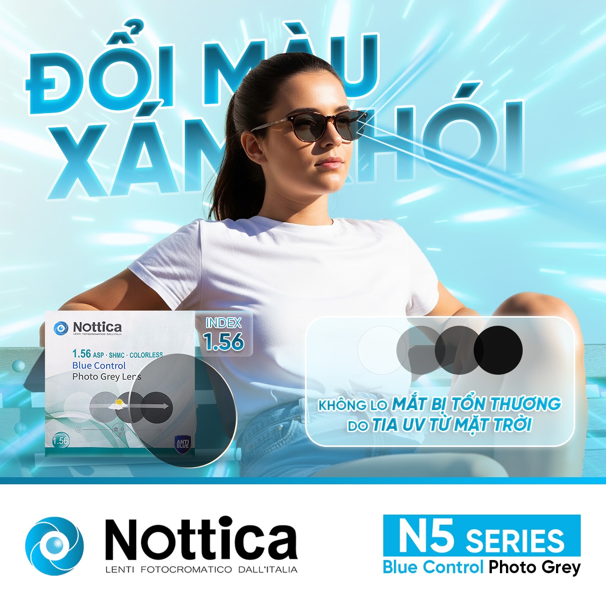 Tròng Kính Nottica 1.56 ASP Đổi Màu Khói - Chống Ánh Sáng Xanh N5 Series - 3