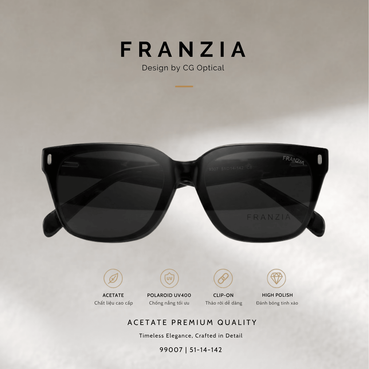 Kính Mát Clip-On FRANZIA Acetate Handmade Cao Cấp - Mã Gọng 99007 - 3