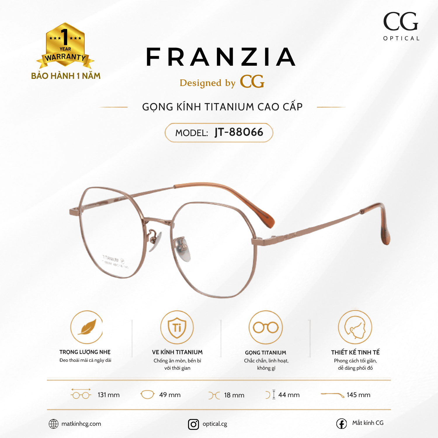 FRANZIA - Gọng kính Titanium - Unisex Thời Trang Mã JT_88066 - 6