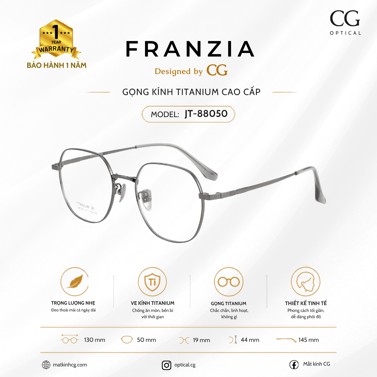 FRANZIA - Gọng kính Titanium - Unisex Thời Trang Mã JT_88050 - 4