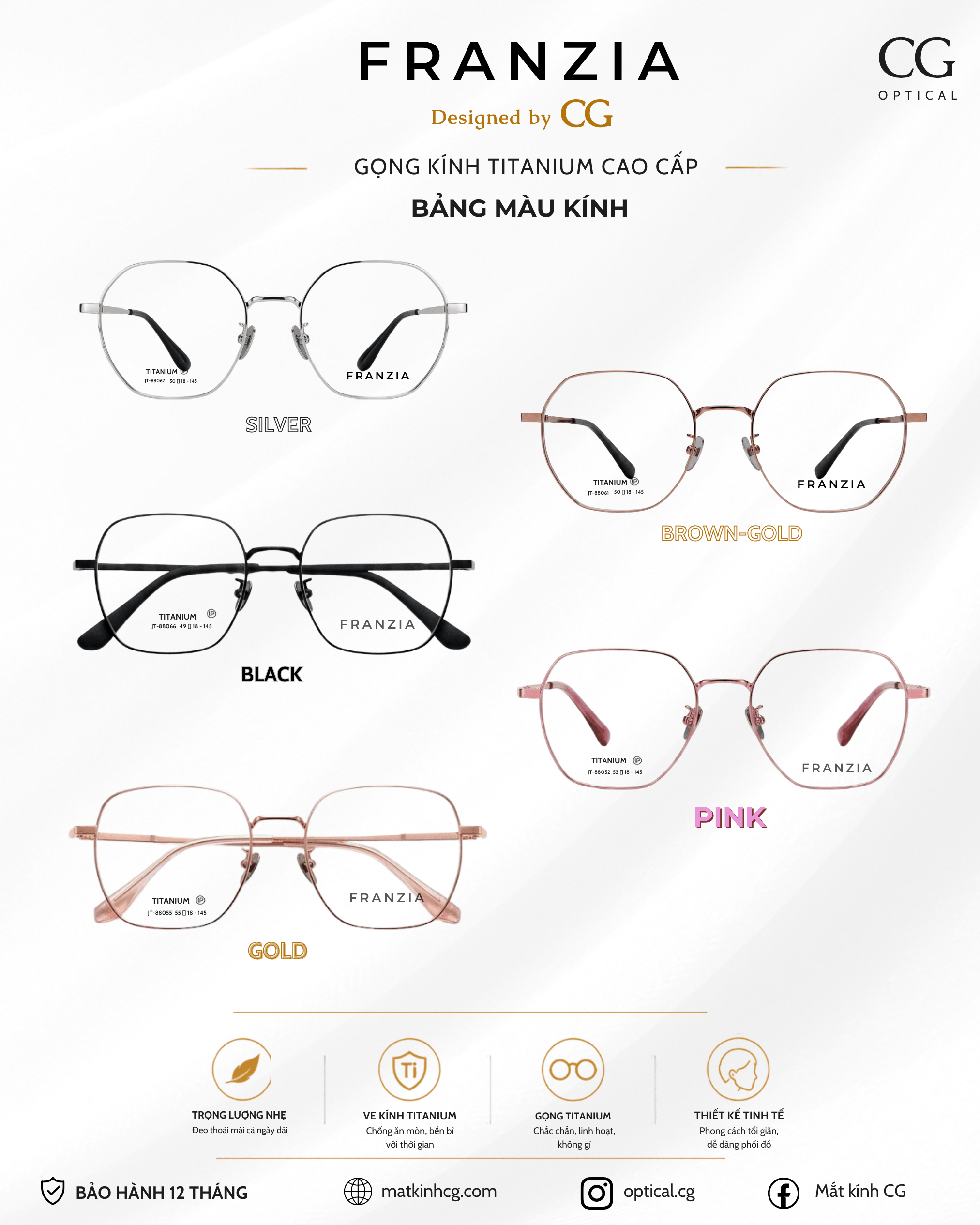 FRANZIA - Gọng kính Titanium - Unisex Thời Trang Đa Dạng - 2