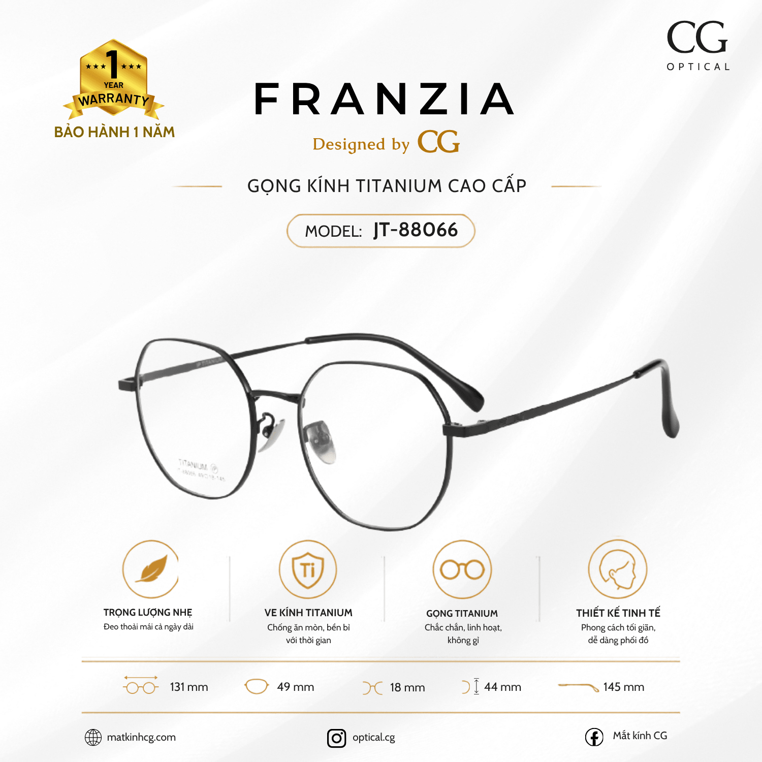 FRANZIA - Gọng kính Titanium - Unisex Thời Trang Mã JT_88066 - 2