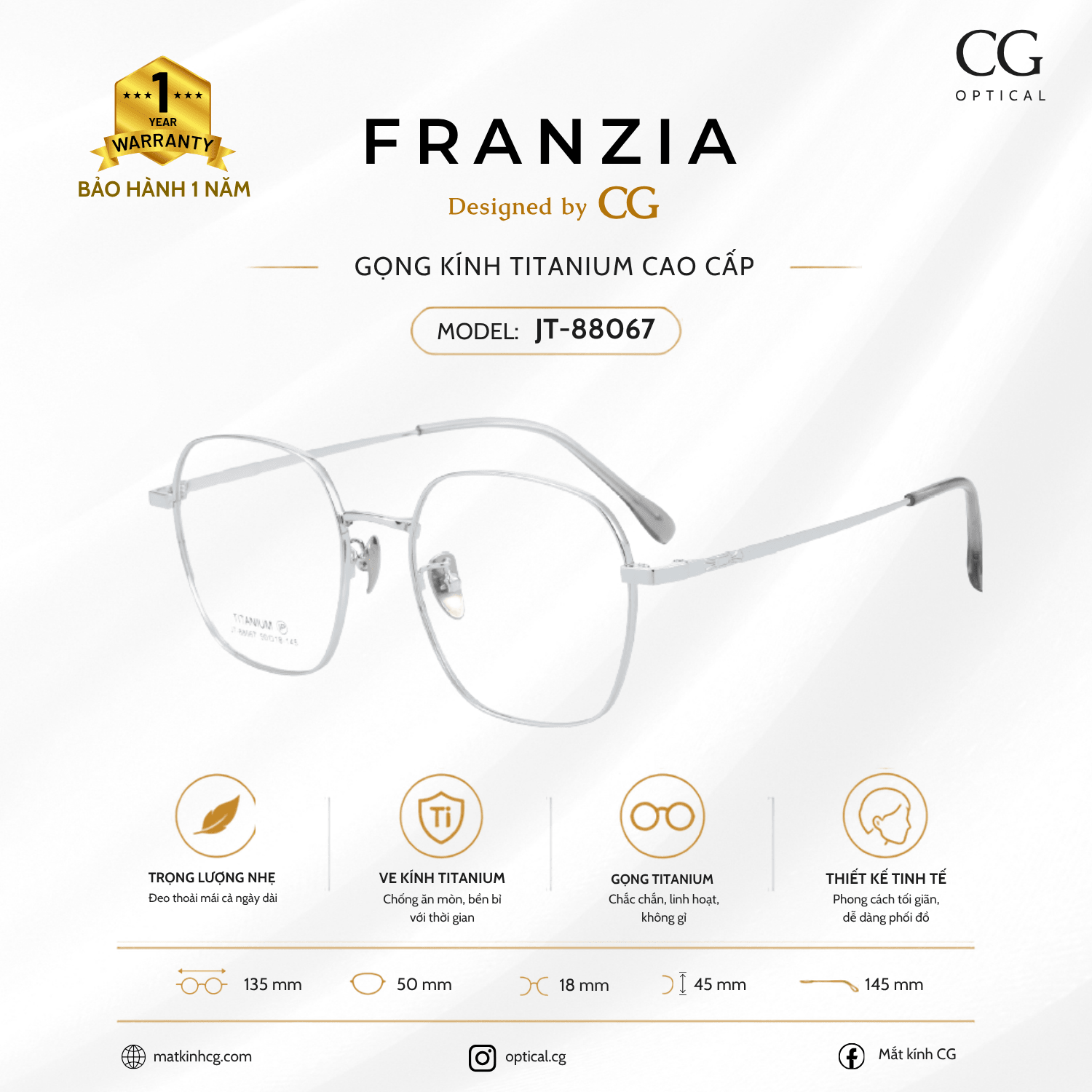 FRANZIA - Gọng kính Titanium - Unisex Thời Trang Mã JT_88067 - 4