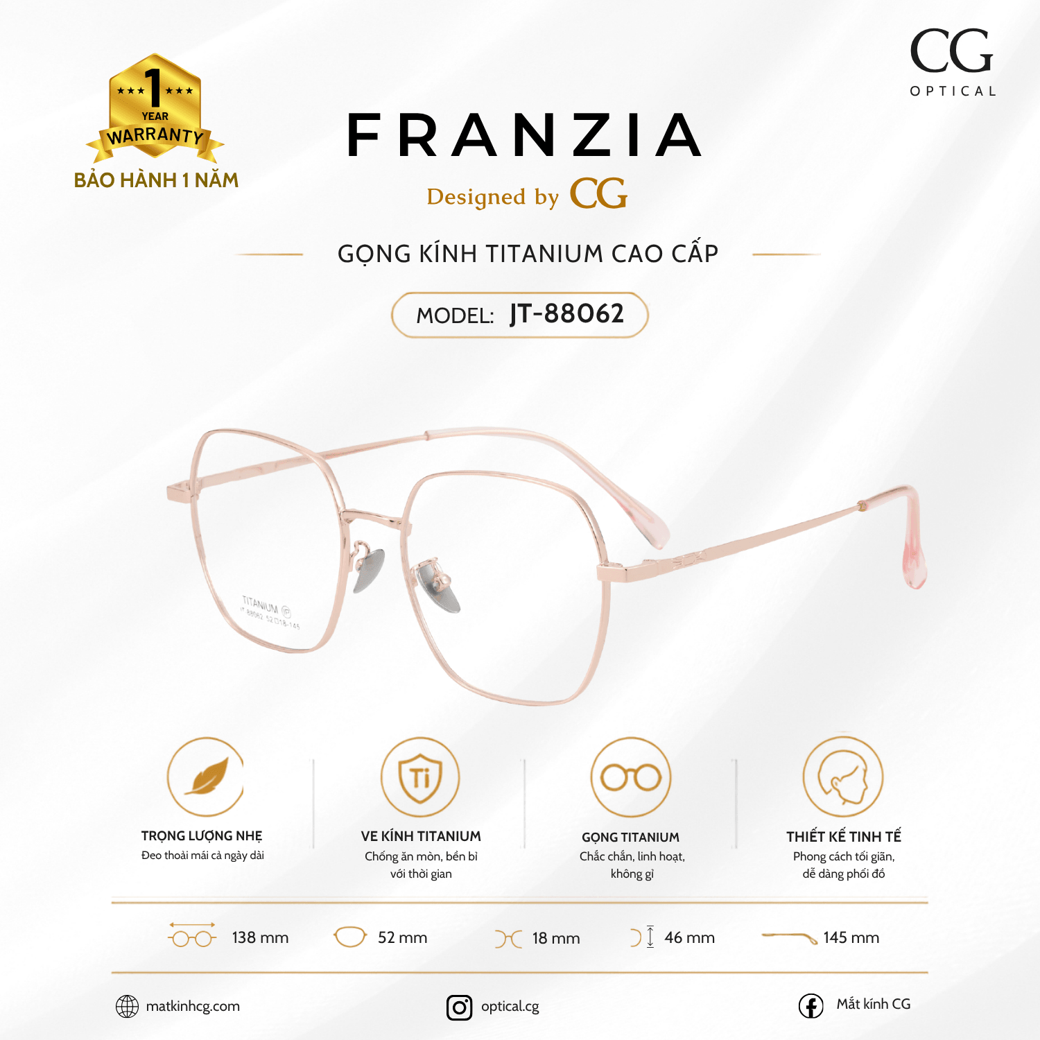 FRANZIA - Gọng kính Titanium - Thời Trang Mã JT_88062 - 5