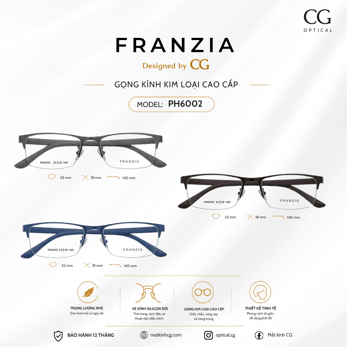 FRANZIA - Gọng kính Kim Loại Cao Cấp - Mã PH6002 - 1